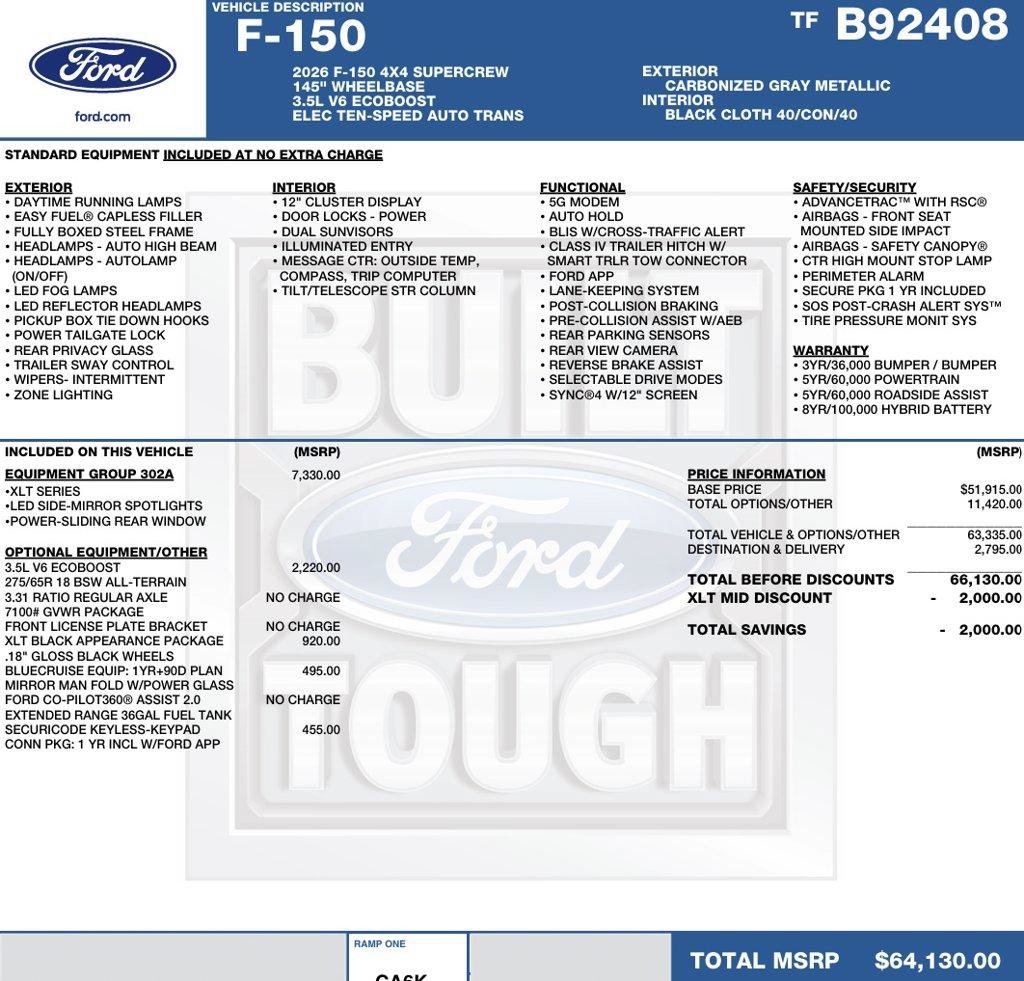 New 2026 Ford F150 XLT w/ Equipment Group 302A MID AWD/4WD image 2