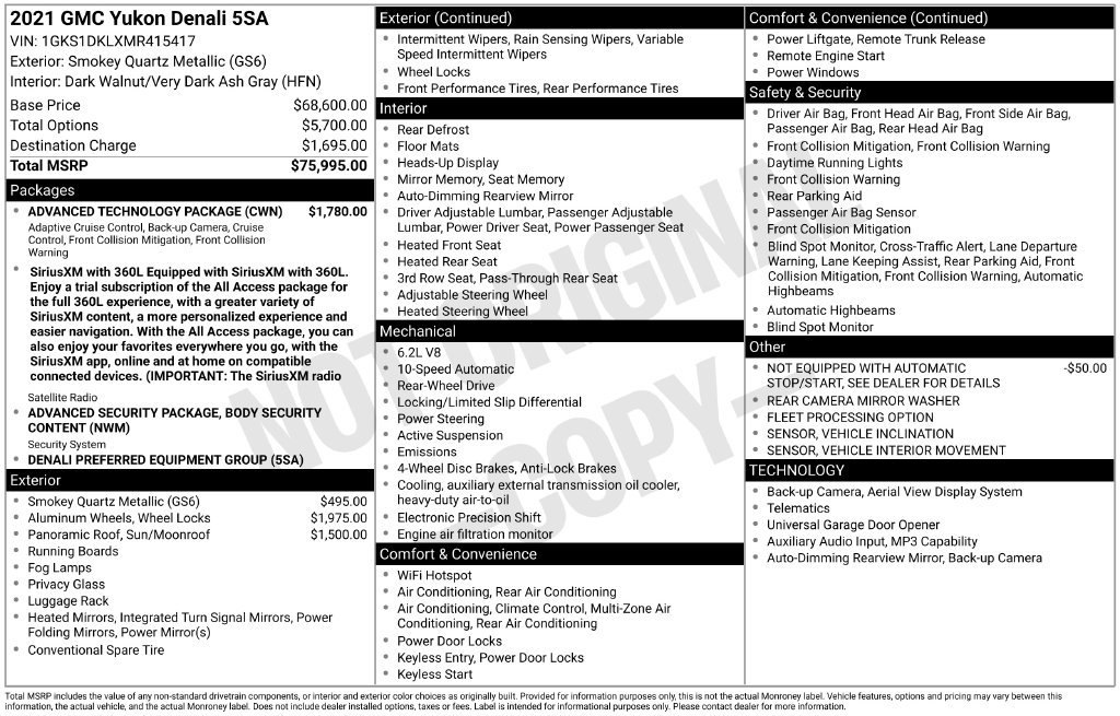 Used 2021 GMC Yukon Denali w/ Advanced Technology Package RWD image 2