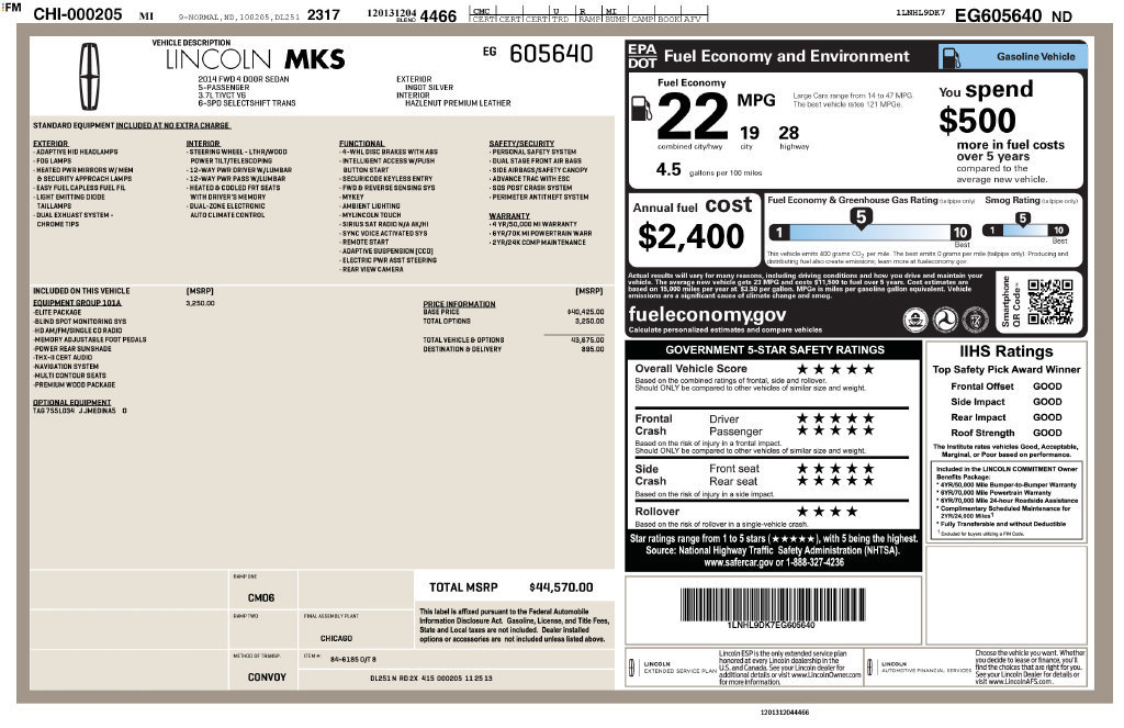 Used 2014 Lincoln MKS w/ Equipment Group 101A FWD image 33