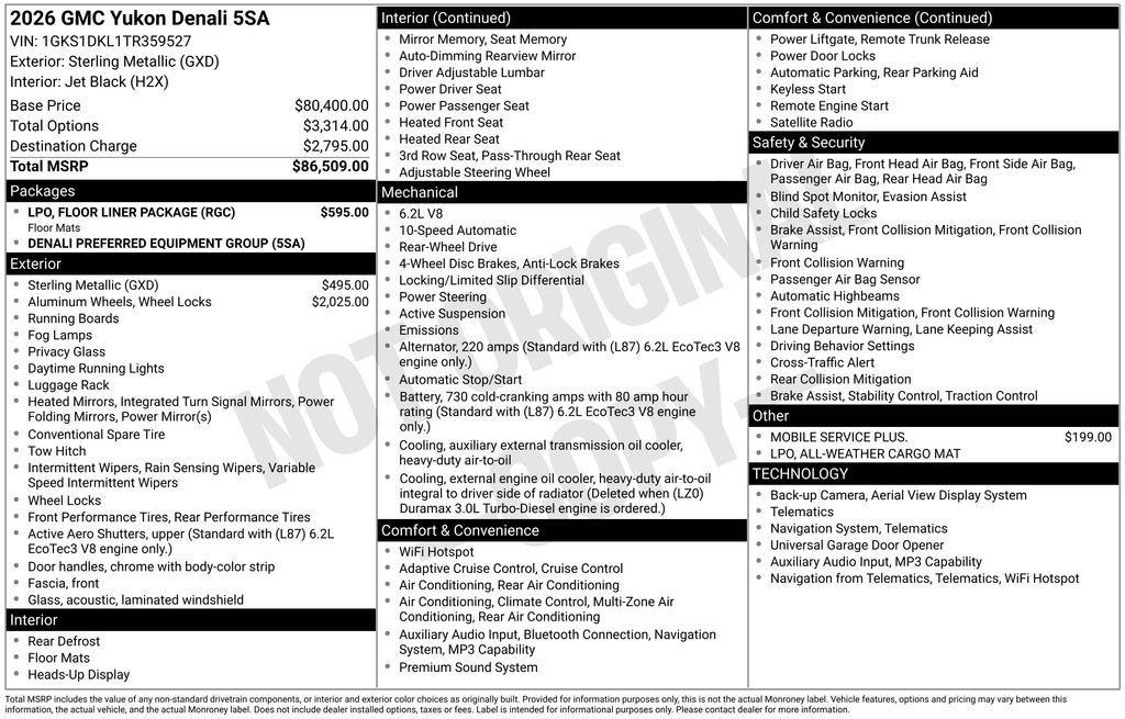 New 2026 GMC Yukon Denali w/ LPO, Floor Liner Package RWD image 17