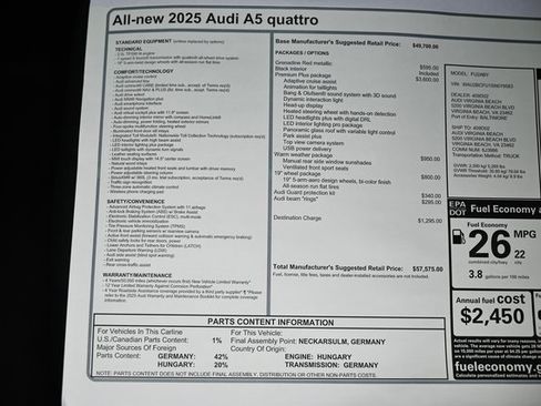 New 2025 Audi A5 2.0T Premium Plus image 25
