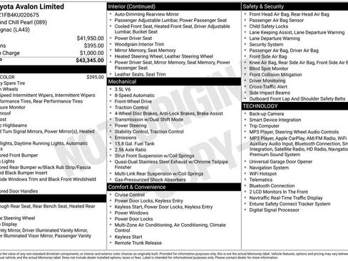 Used 2019 Toyota Avalon Limited FWD image 4