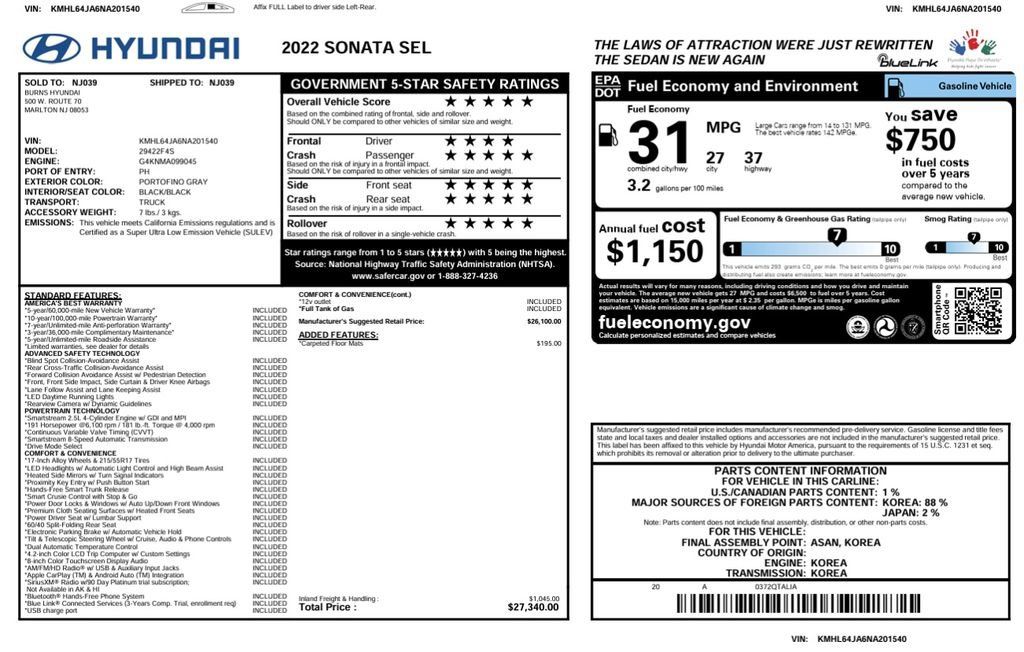 Certified 2022 Hyundai Sonata SEL FWD image 39