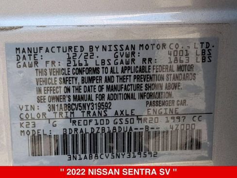 Certified 2022 Nissan Sentra SV w/ All-Weather Package FWD image 41