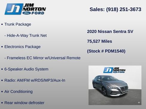 Used 2020 Nissan Sentra SV w/ Electronics Package FWD image 8