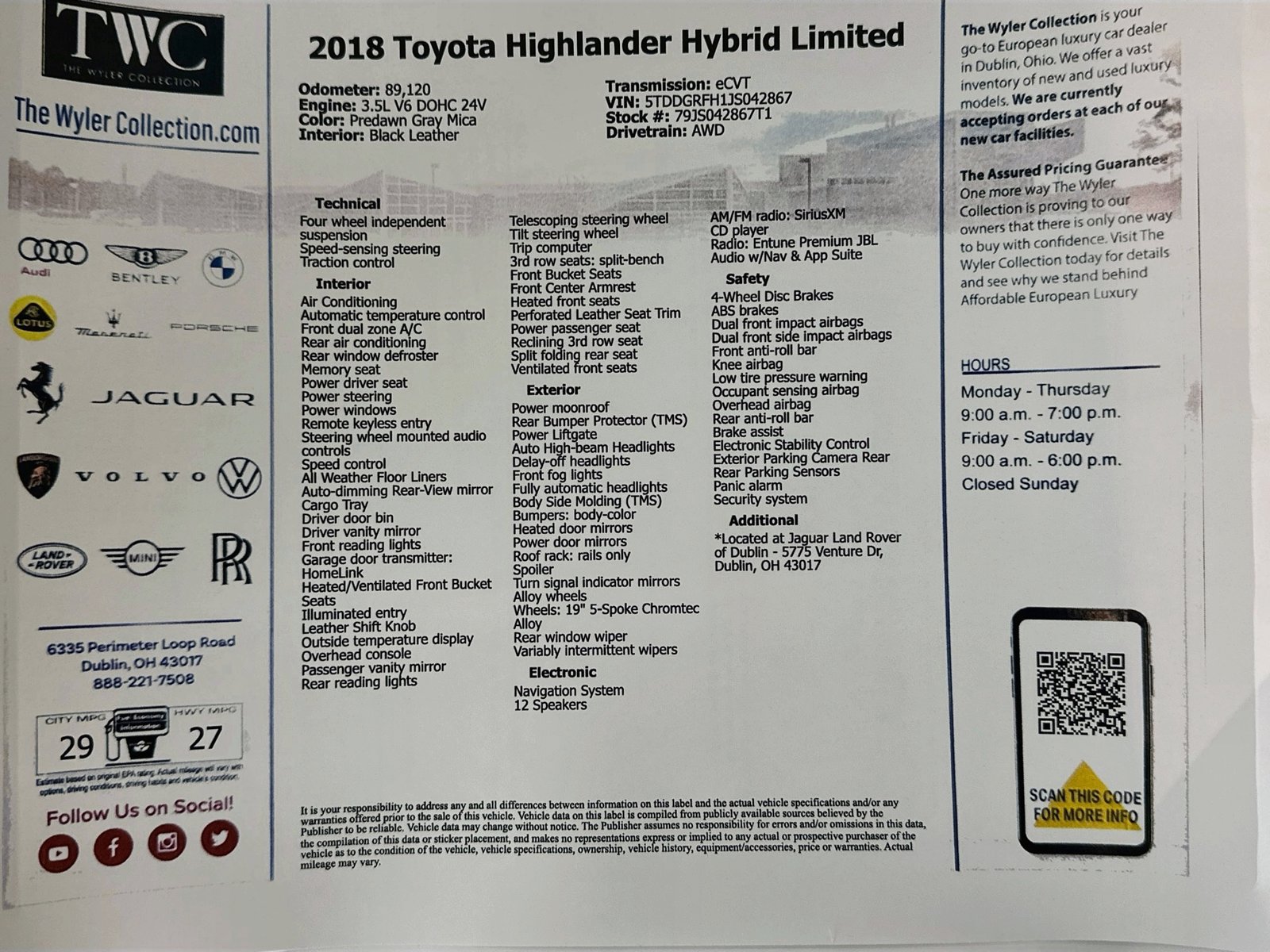 Used 2018 Toyota Highlander Limited AWD/4WD image 50