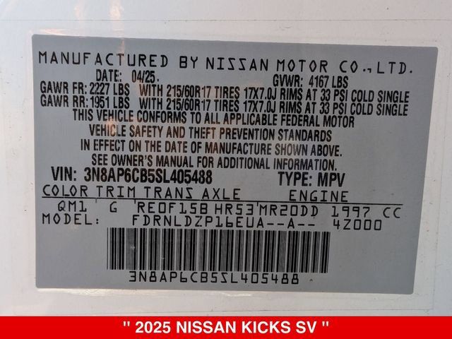 Certified 2025 Nissan Kicks SV AWD/4WD image 39