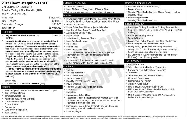 Used 2012 Chevrolet Equinox LT w/ LPO, Protection Package FWD image 4