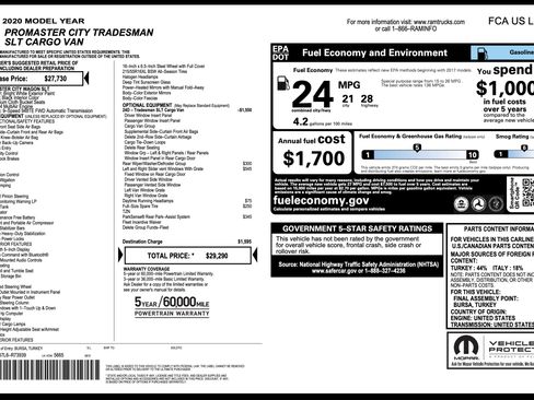Used 2020 RAM ProMaster City Tradesman SLT w/ Window Group 05 FWD image 2