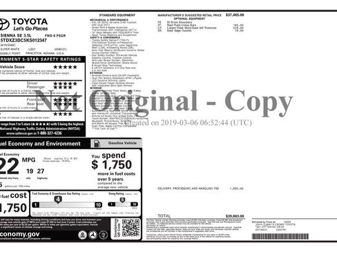 Used 2019 Toyota Sienna SE w/ Carpet Mat Package FWD image 4