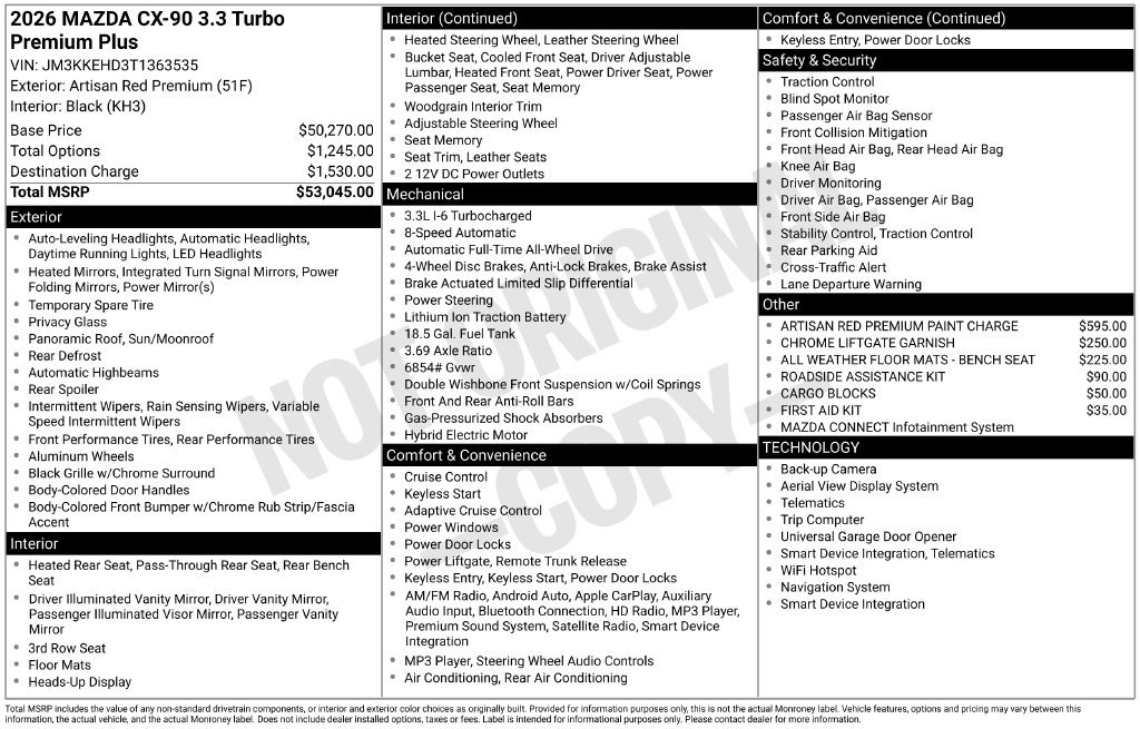 Certified 2026 MAZDA CX-90 3.3 Turbo w/ Premium Plus Pkg AWD/4WD image 35