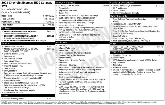 Used 2021 Chevrolet Express 3500 w/ Power Convenience Package RWD image 38