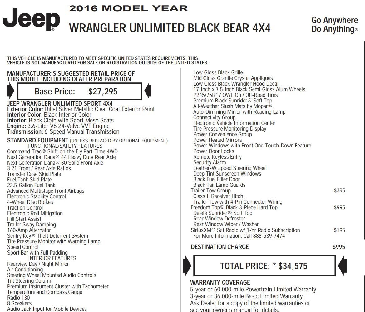 Used 2016 Jeep Wrangler Unlimited Sport AWD/4WD image 2