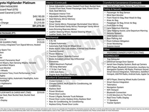 Certified 2021 Toyota Highlander Platinum AWD/4WD image 27