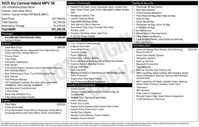 Used 2025 Kia Carnival SX w/ SX Dark Edition Package FWD image 22