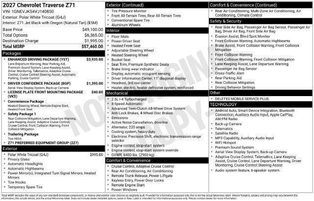 New 2027 Chevrolet Traverse Z71 w/ Enhanced Driving Package AWD/4WD image 3