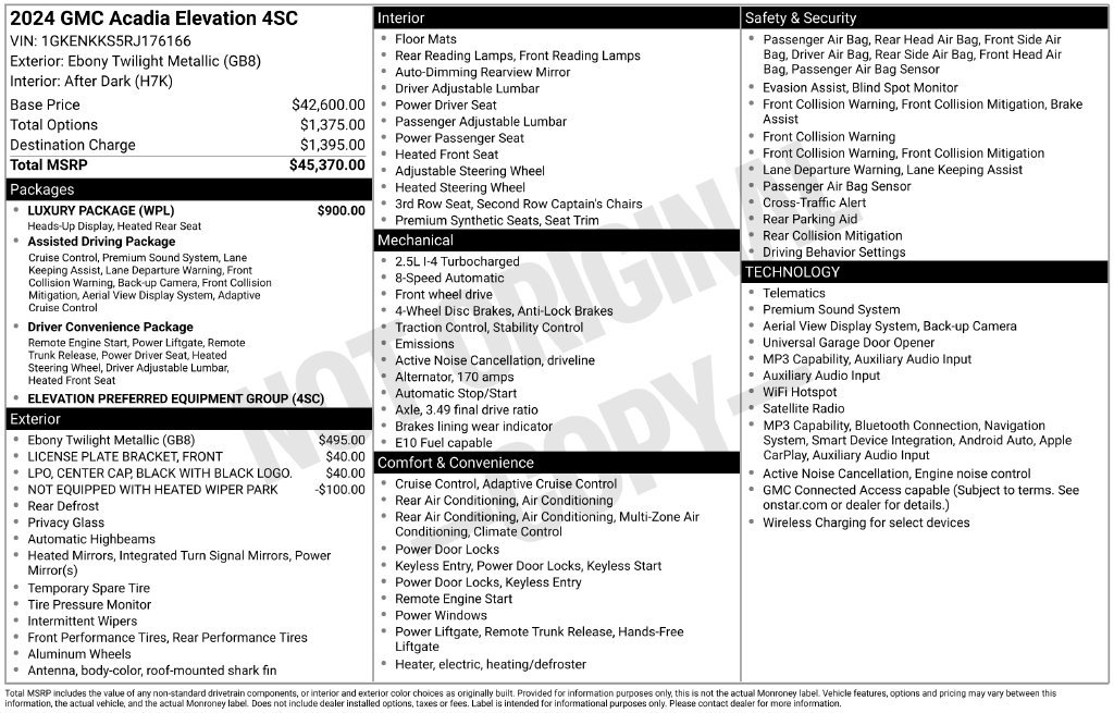Used 2024 GMC Acadia Elevation w/ Luxury Package FWD image 15