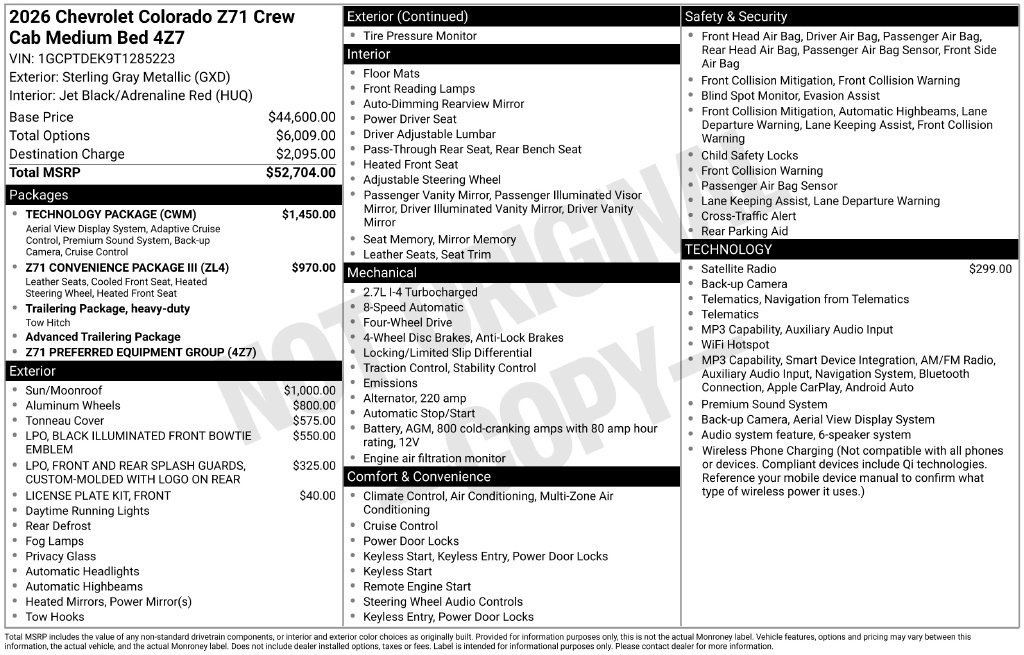 New 2026 Chevrolet Colorado Z71 w/ Technology Package AWD/4WD image 33