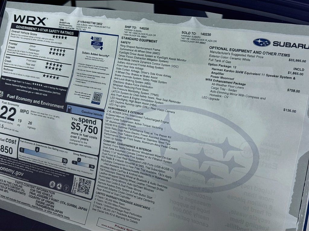 New 2026 Subaru WRX Premium AWD/4WD image 24