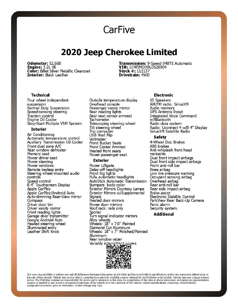 Used 2020 Jeep Cherokee Limited AWD/4WD image 29