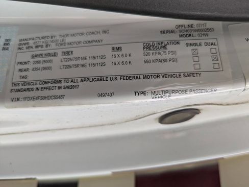 Used 2017 Ford E-450 and Econoline 450 Super Duty w/ Motorhome Prep Package RWD image 4