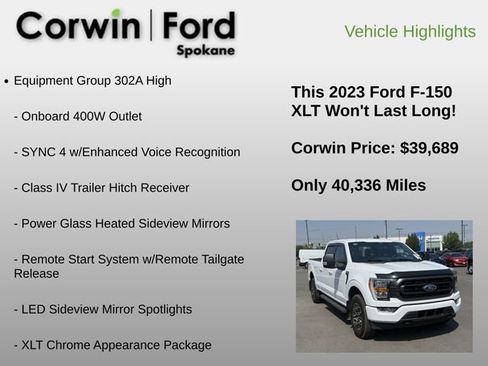 Used 2023 Ford F150 XLT w/ Equipment Group 302A High AWD/4WD image 6