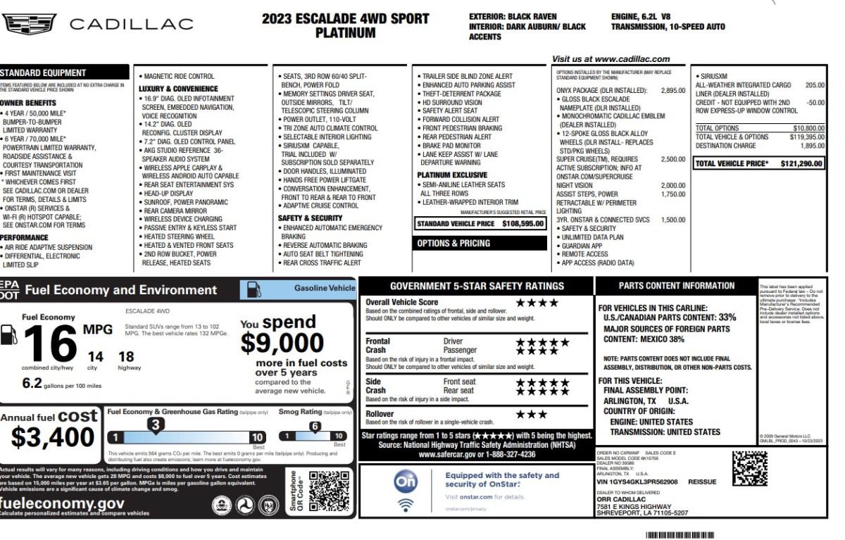 Used 2023 Cadillac Escalade Sport Platinum w/ LPO, ONYX Package AWD/4WD image 15
