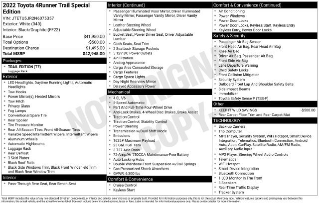 Used 2022 Toyota 4Runner Trail Special Edition AWD/4WD image 34