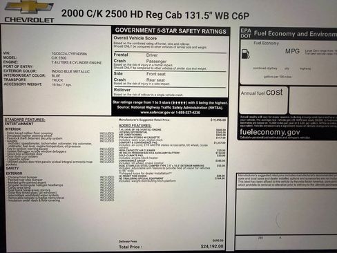 Used 2000 Chevrolet Silverado 2500 2WD Regular Cab w/ Comfort & Convenience Pkg image 3