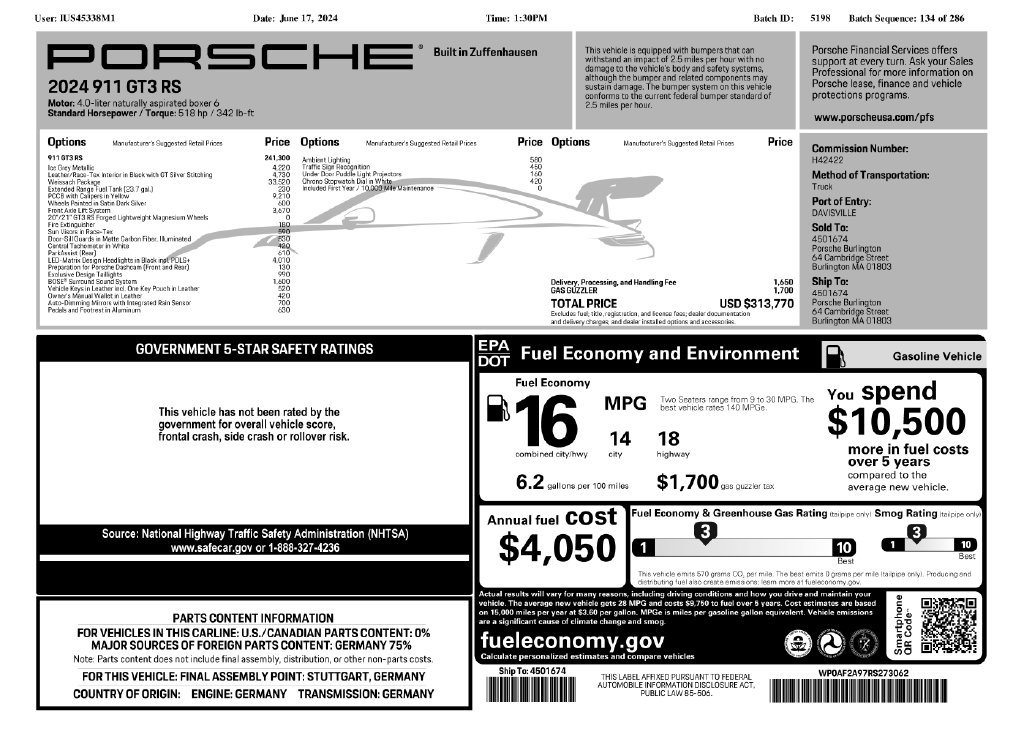 Used 2024 Porsche 911 GT3 RS w/ Weissach Package RWD image 33
