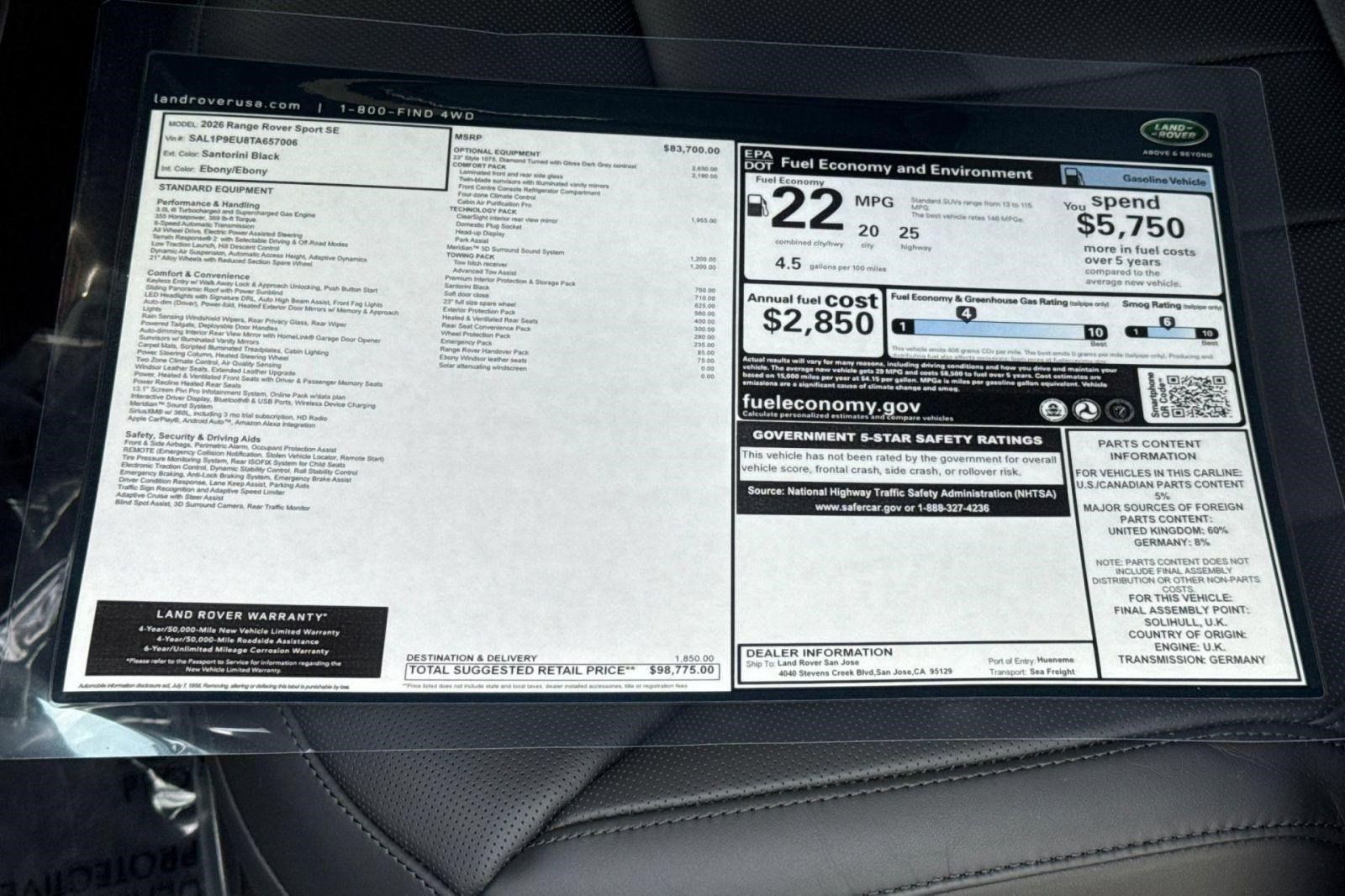 New 2026 Land Rover Range Rover Sport SE AWD/4WD image 30