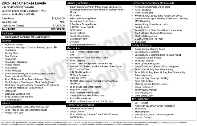 New 2026 Jeep Cherokee Laredo AWD/4WD image 5