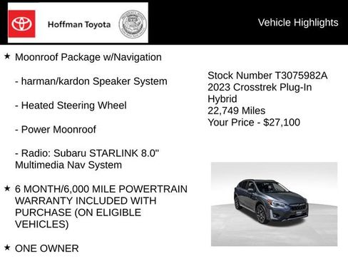 Used 2023 Subaru Crosstrek Hybrid w/ Moonroof Package w/Navigation AWD/4WD image 5