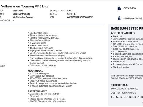 Used 2012 Volkswagen Touareg VR6 AWD/4WD image 5