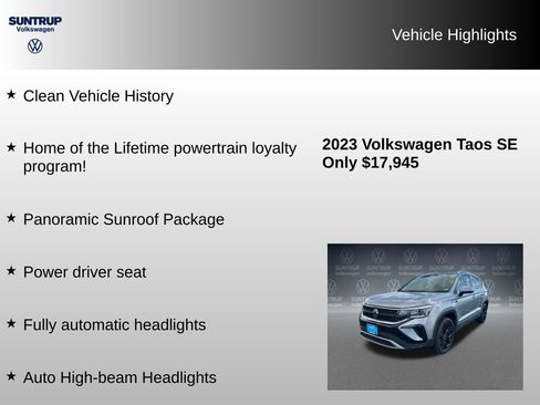 Used 2023 Volkswagen Taos SE w/ Panoramic Sunroof Package FWD image 8