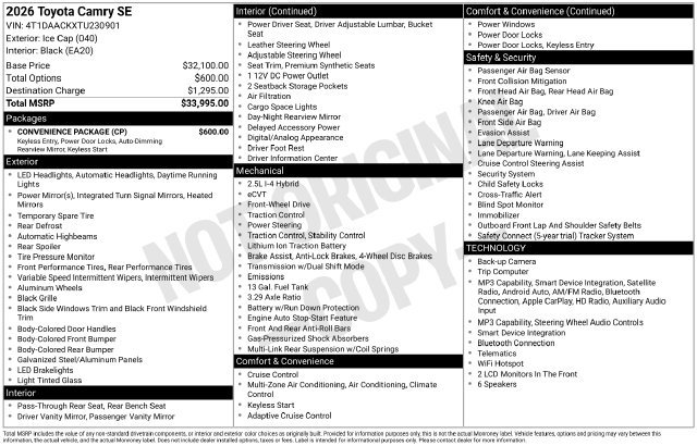 Used 2026 Toyota Camry SE w/ Convenience Package FWD image 27
