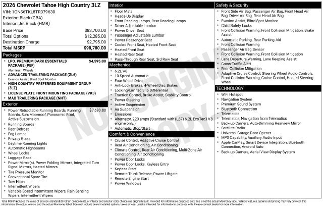New 2026 Chevrolet Tahoe High Country AWD/4WD image 54