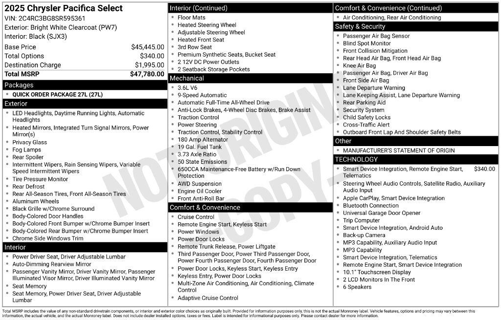 Used 2025 Chrysler Pacifica Select AWD/4WD image 2