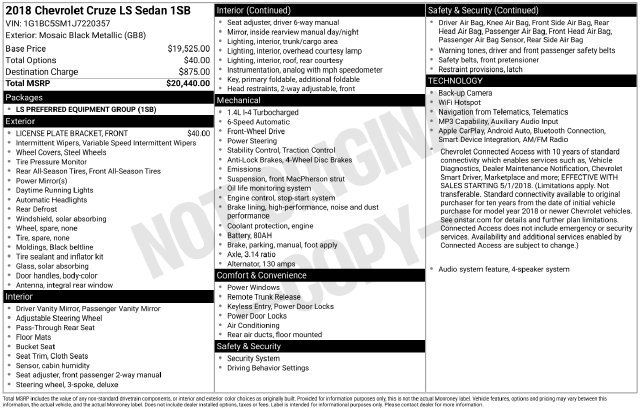 Certified 2018 Chevrolet Cruze LS FWD image 8