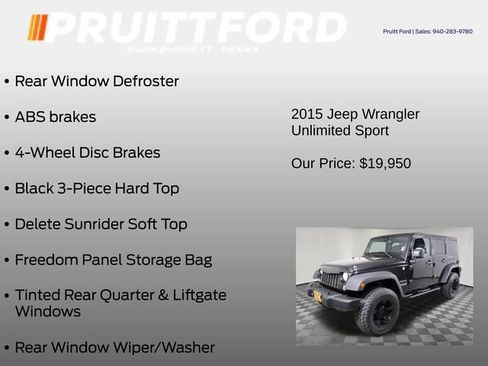 Used 2015 Jeep Wrangler Unlimited Sport w/ Quick Order Package 24S AWD/4WD image 13