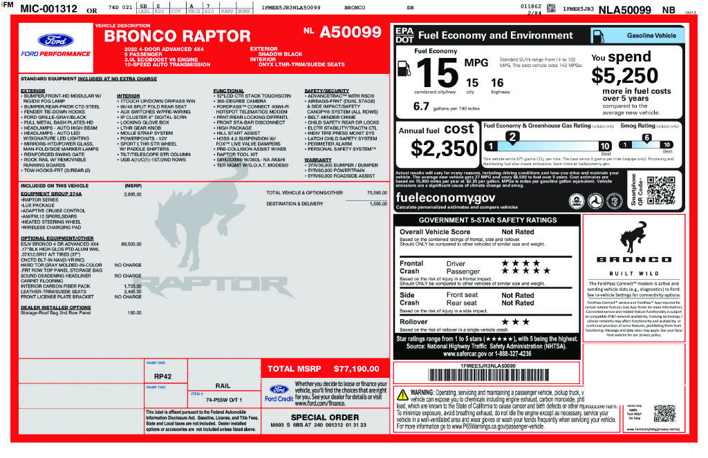 Used 2022 Ford Bronco Raptor AWD/4WD image 3