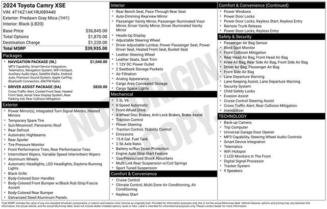 Used 2024 Toyota Camry XSE w/ Navigation Package FWD image 30