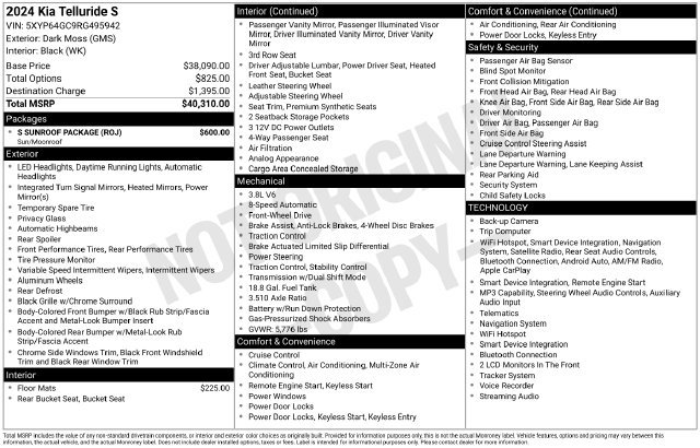 Used 2024 Kia Telluride S w/ S Sunroof Package FWD image 29