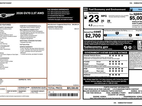 Certified 2026 Genesis GV70 2.5T AWD/4WD image 3