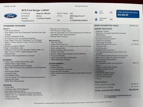 Used 2019 Ford Ranger Lariat w/ Equipment Group 501A Mid AWD/4WD image 28