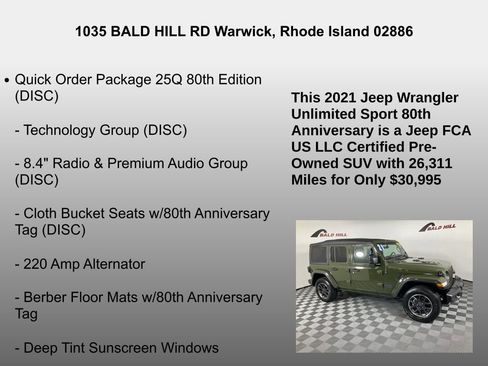 Certified 2021 Jeep Wrangler Unlimited Sport S image 7