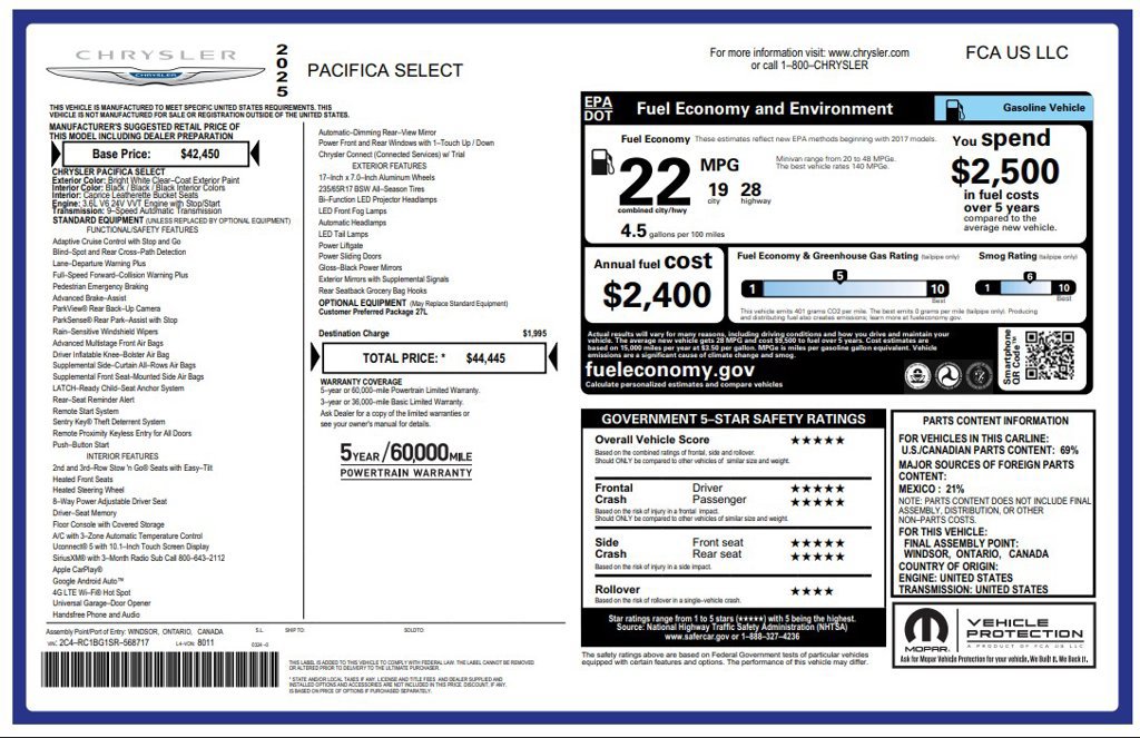 Certified 2025 Chrysler Pacifica Select FWD image 3