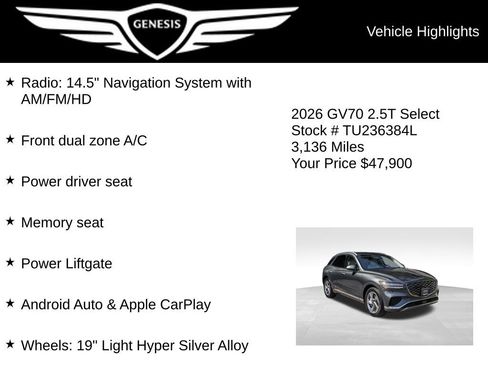 Used 2026 Genesis GV70 2.5T Select AWD/4WD image 5