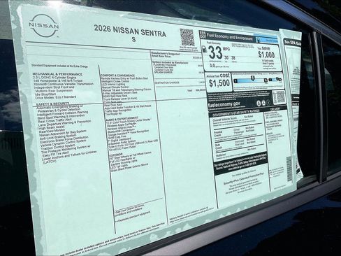 New 2026 Nissan Sentra S w/ Floor Mat Package FWD image 14