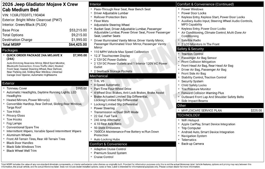 New 2026 Jeep Gladiator Mojave AWD/4WD image 9